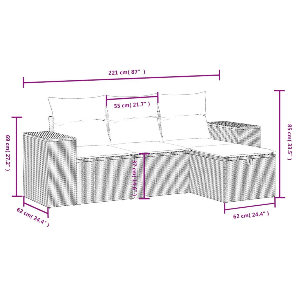 4-delige Loungeset met kussens poly rattan grijs is nu te koop bij PeponiXL, paradijselijk wonen!