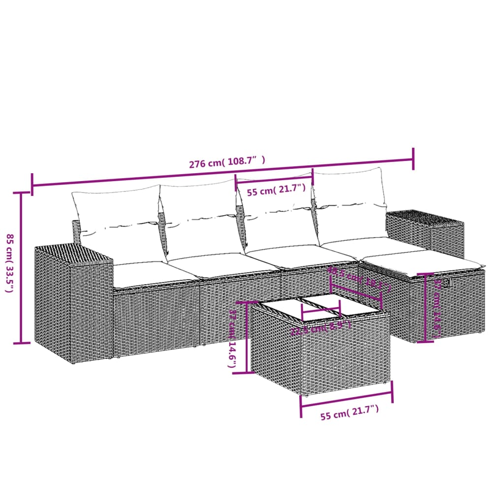 6-delige tuinbankset met kussens, bruin polyrotan is nu te koop bij PeponiXL, paradijselijk wonen!