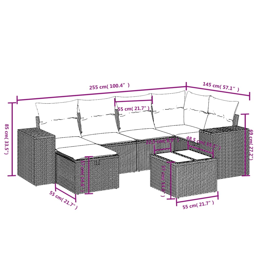 7-delige Loungeset met kussens poly rattan beige is nu te koop bij PeponiXL, paradijselijk wonen!