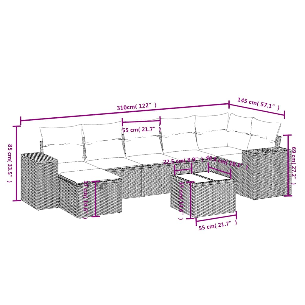 8-delige Loungeset met kussens poly rattan zwart is nu te koop bij PeponiXL, paradijselijk wonen!