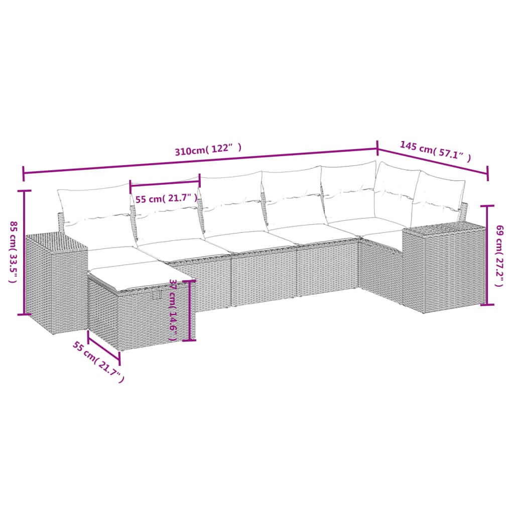 7-delige Loungeset met kussens poly rattan beige is nu te koop bij PeponiXL, paradijselijk wonen!