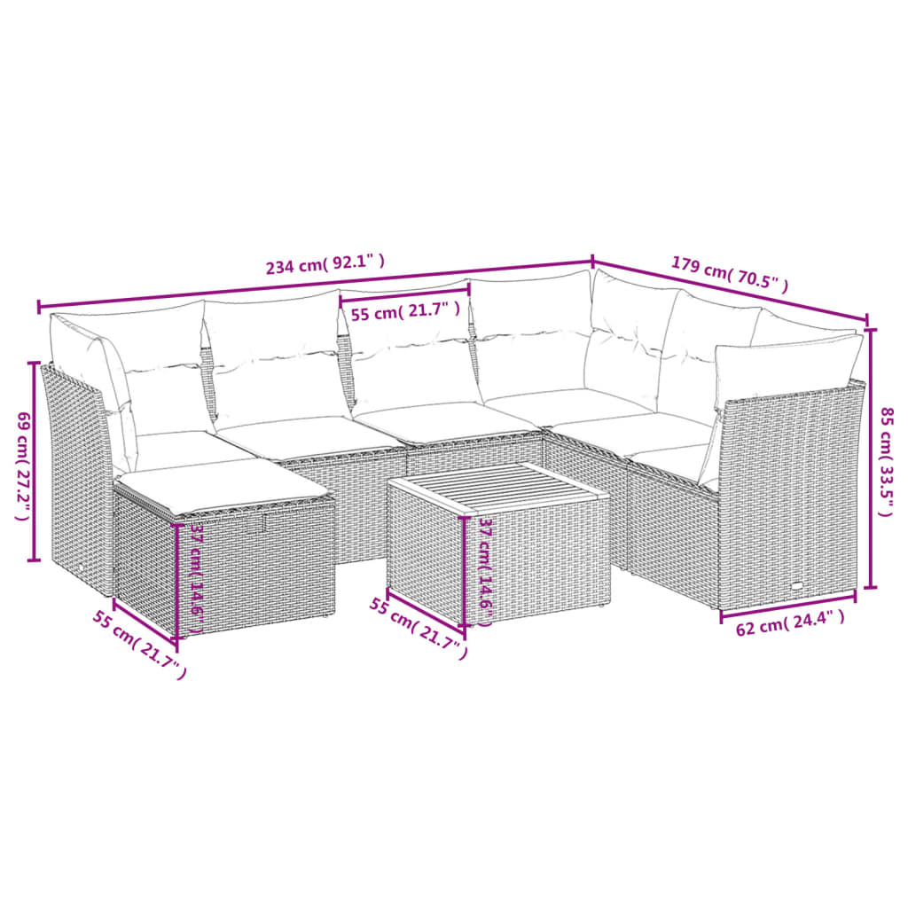 8-delige Loungeset met kussens poly rattan grijs is nu te koop bij PeponiXL, paradijselijk wonen!