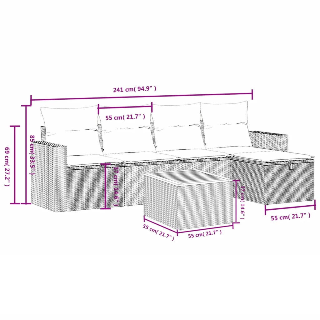 6-delige Loungeset met kussens poly rattan zwart is nu te koop bij PeponiXL, paradijselijk wonen!