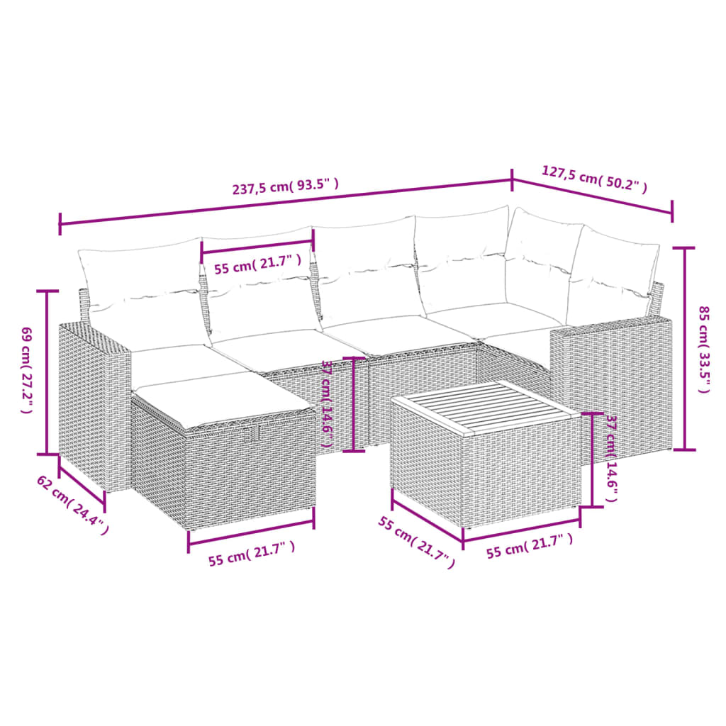 7-delige Loungeset met kussens poly rattan beige is nu te koop bij PeponiXL, paradijselijk wonen!