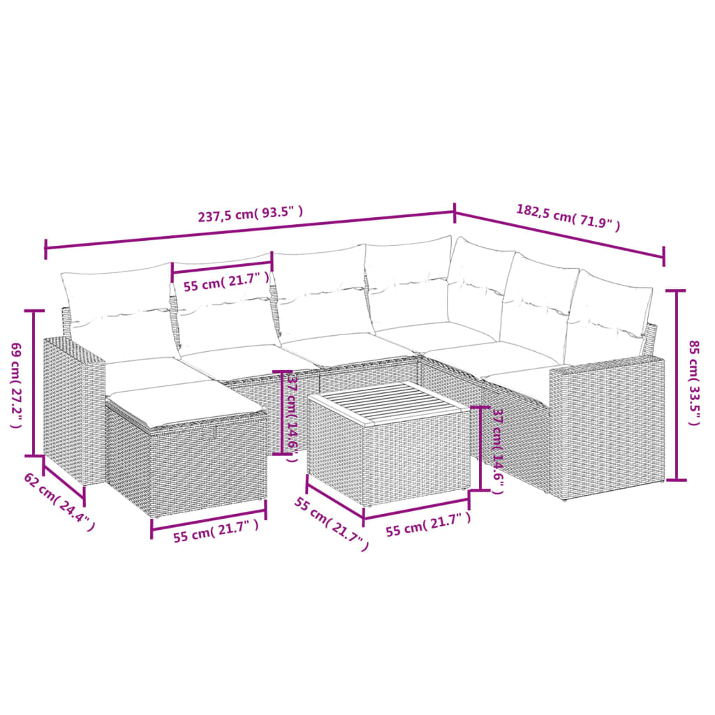 8-delige Loungeset met kussens poly rattan beige is nu te koop bij PeponiXL, paradijselijk wonen!