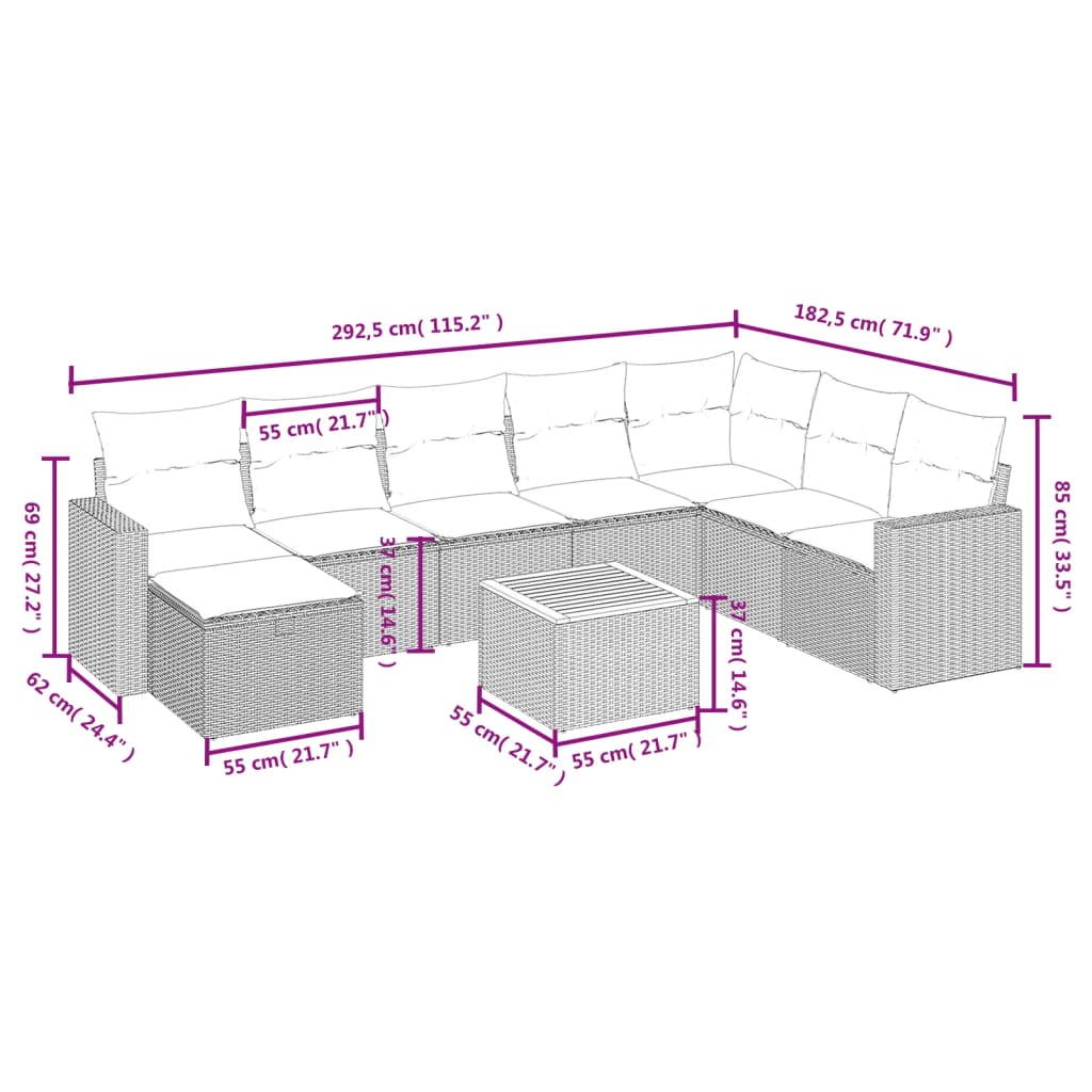 9-delige Loungeset met kussens poly rattan beige is nu te koop bij PeponiXL, paradijselijk wonen!