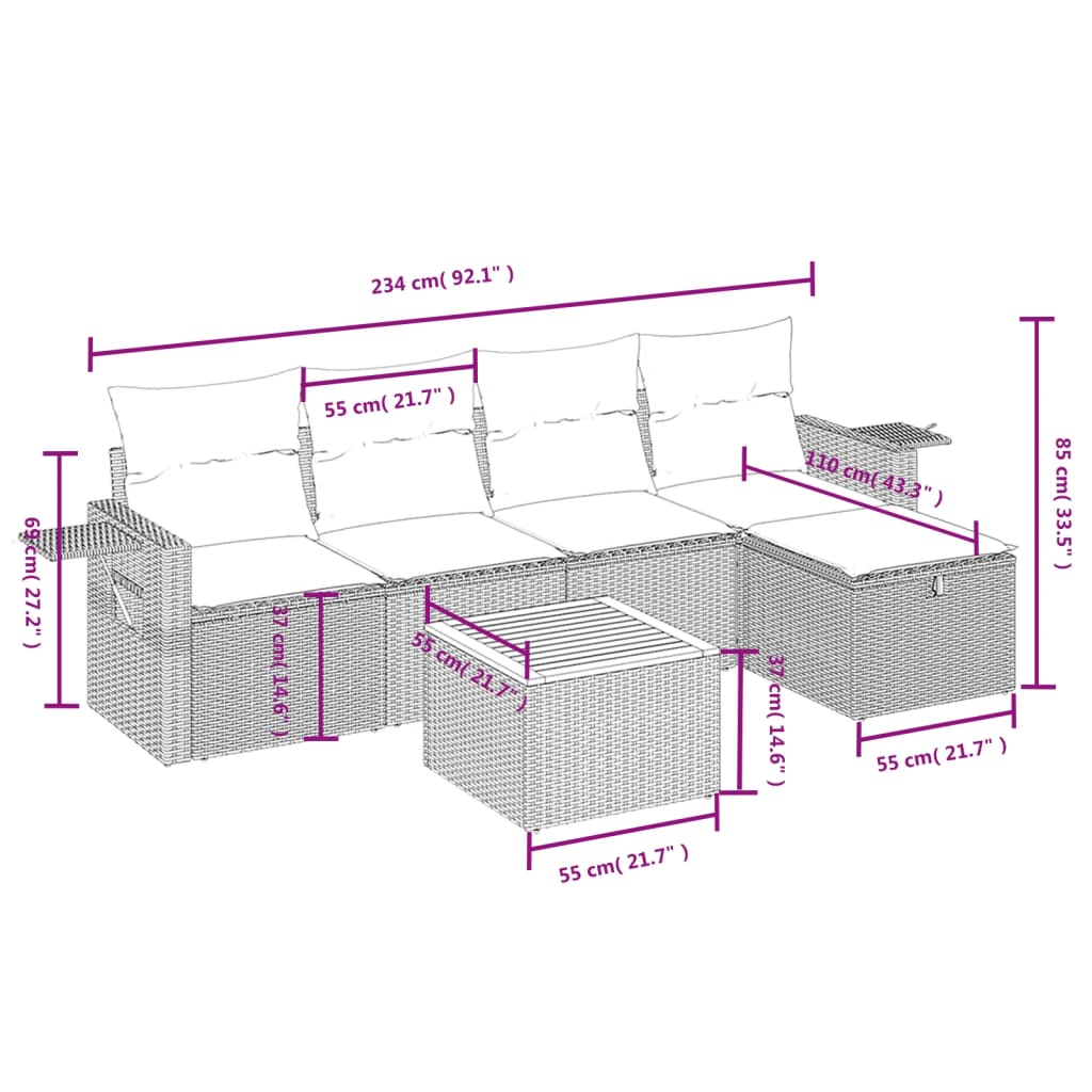 6-delige Loungeset met kussens poly rattan beige is nu te koop bij PeponiXL, paradijselijk wonen!