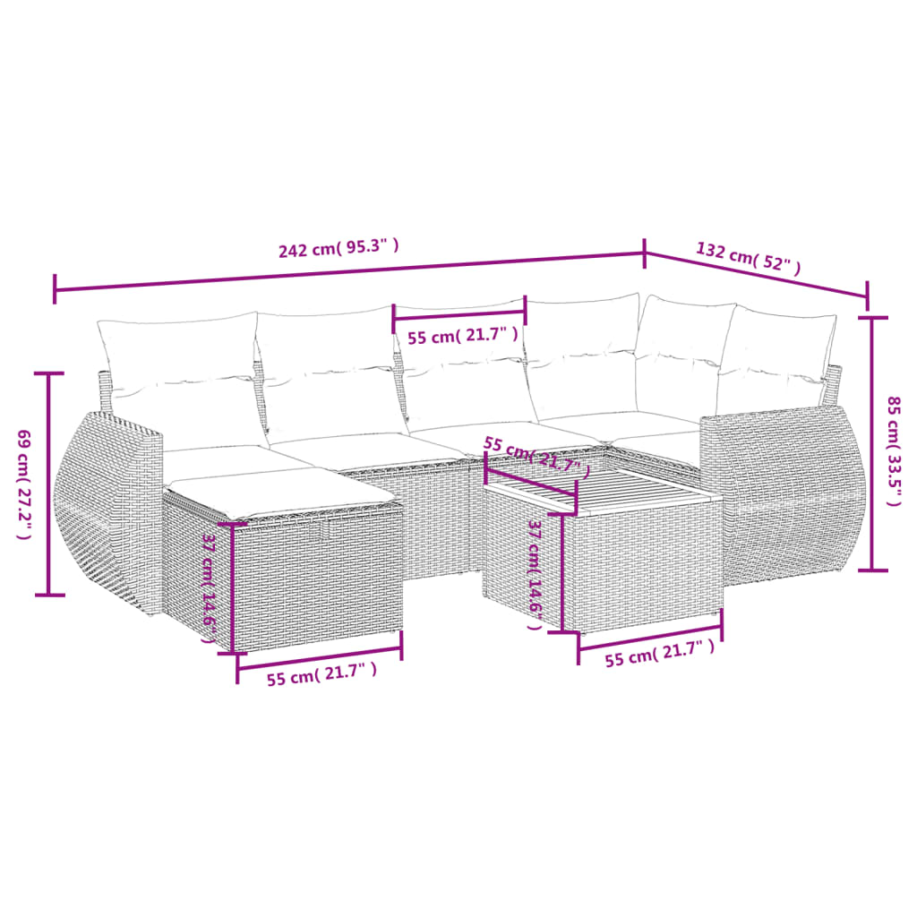 7-delige Loungeset met kussens poly rattan beige is nu te koop bij PeponiXL, paradijselijk wonen!