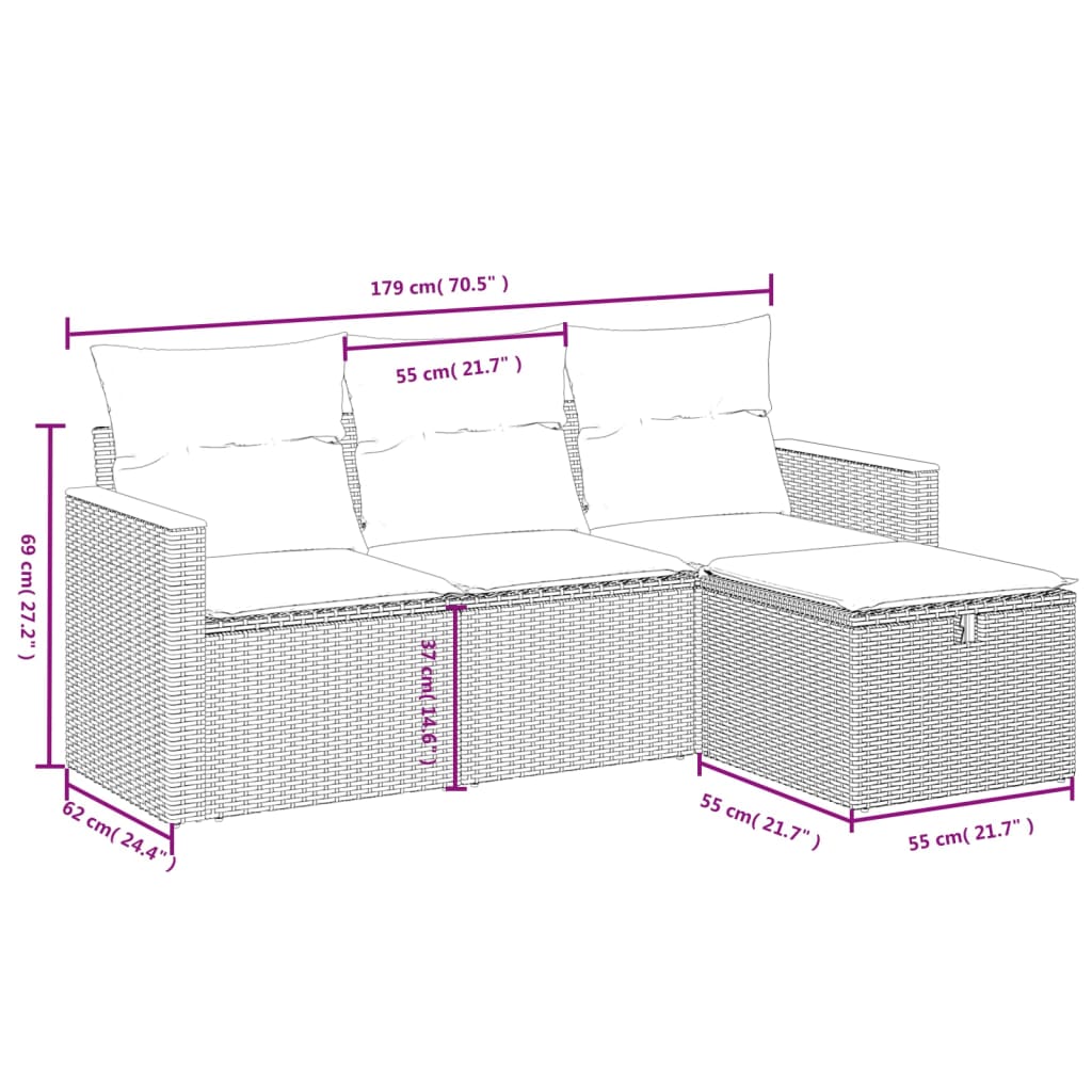 4-delige Loungeset met kussens poly rattan grijs is nu te koop bij PeponiXL, paradijselijk wonen!