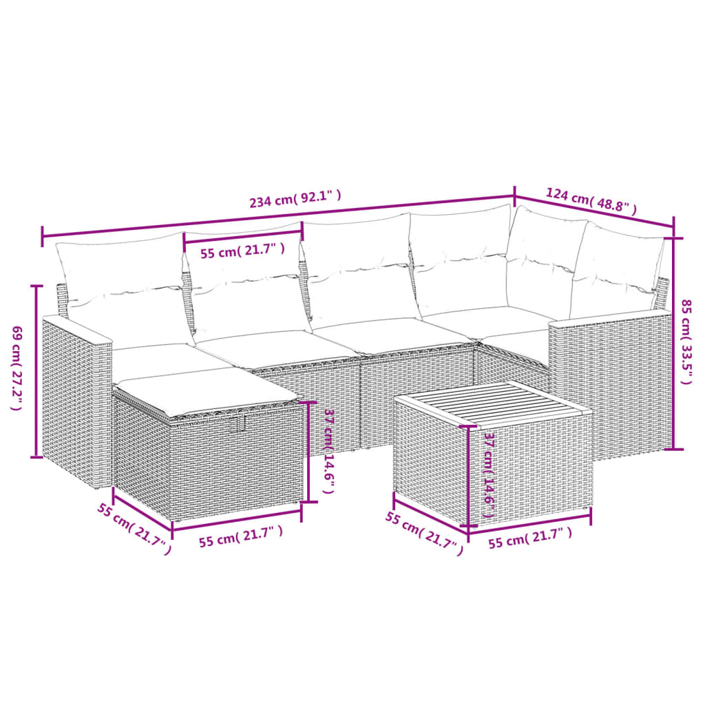 7-delige Loungeset met kussens poly rattan beige is nu te koop bij PeponiXL, paradijselijk wonen!