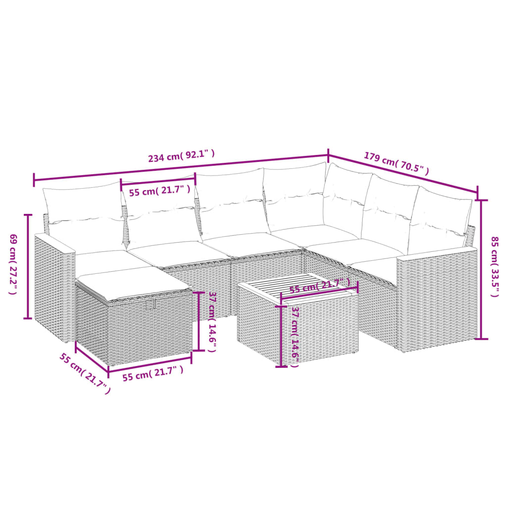 8-delige Loungeset met kussens poly rattan zwart is nu te koop bij PeponiXL, paradijselijk wonen!