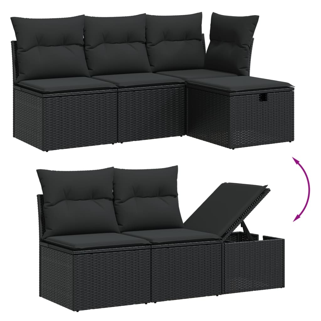 6-delige Loungeset met kussens poly rattan zwart is nu te koop bij PeponiXL, paradijselijk wonen!