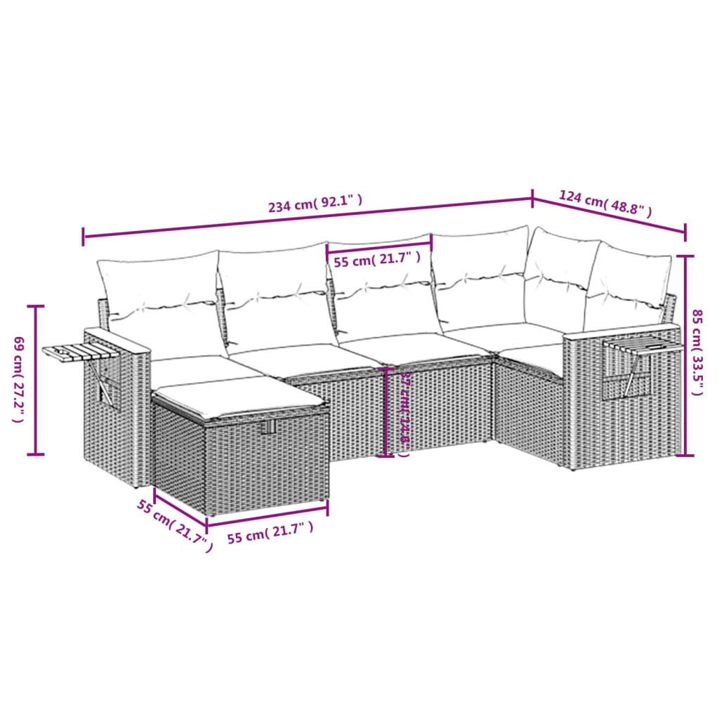 6-delige Loungeset met kussens poly rattan grijs is nu te koop bij PeponiXL, paradijselijk wonen!