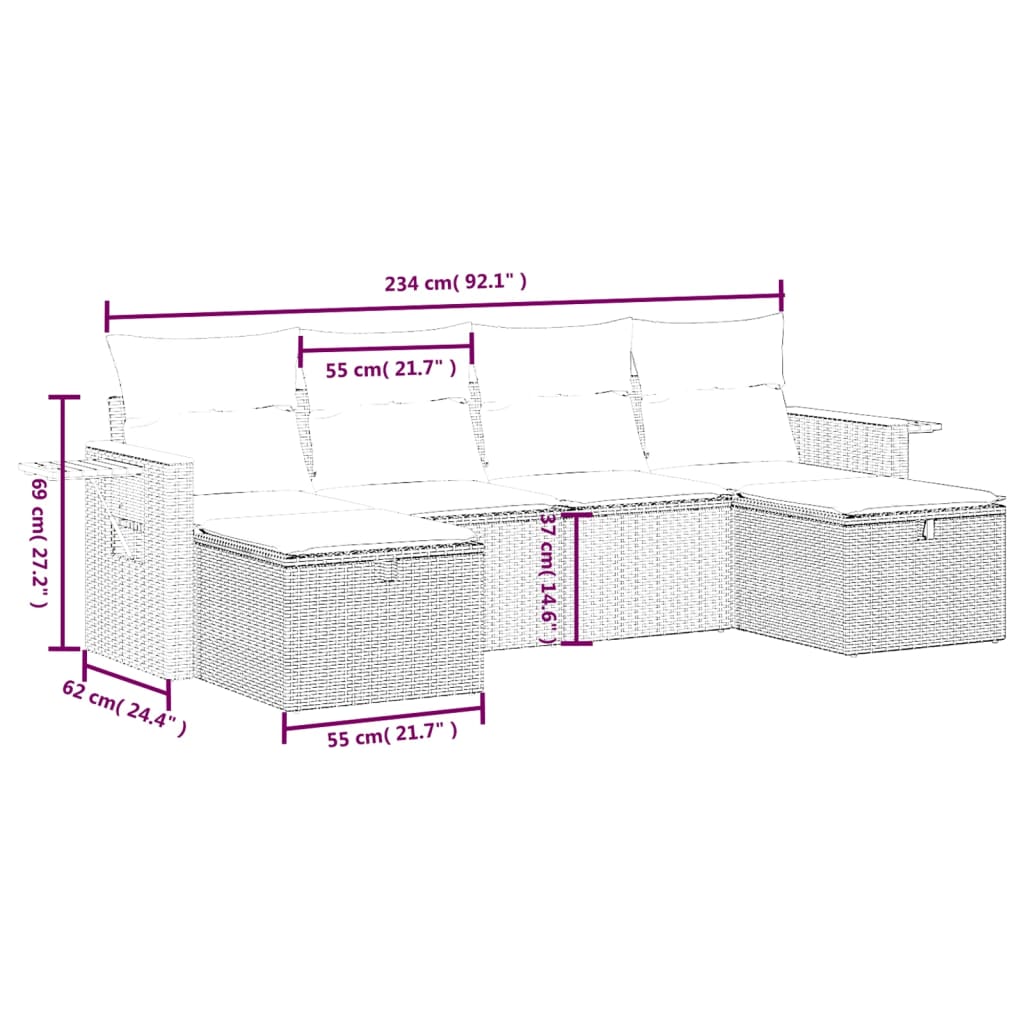 6-delige Loungeset met kussens poly rattan zwart is nu te koop bij PeponiXL, paradijselijk wonen!
