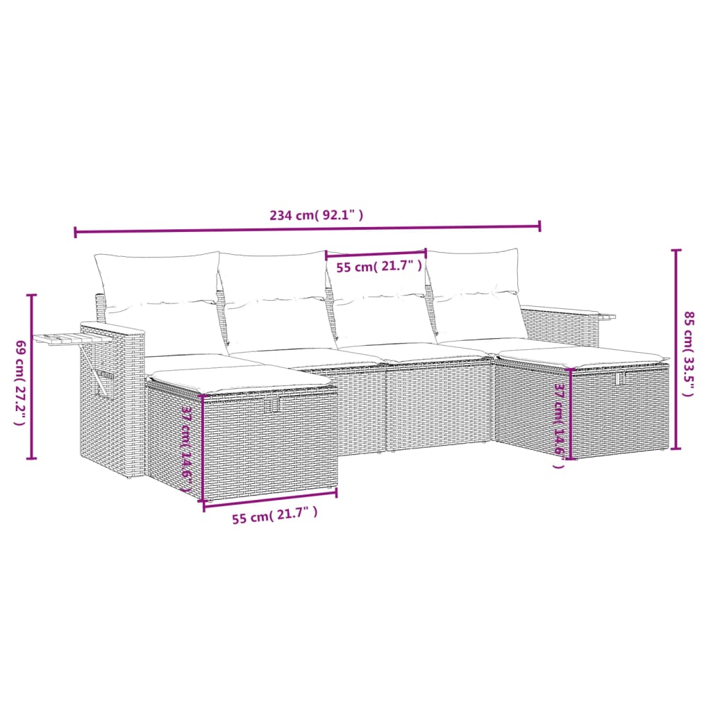6-delige Loungeset met kussens poly rattan grijs is nu te koop bij PeponiXL, paradijselijk wonen!