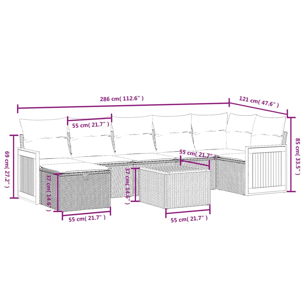 8-delige Loungeset met kussens poly rattan zwart is nu te koop bij PeponiXL, paradijselijk wonen!