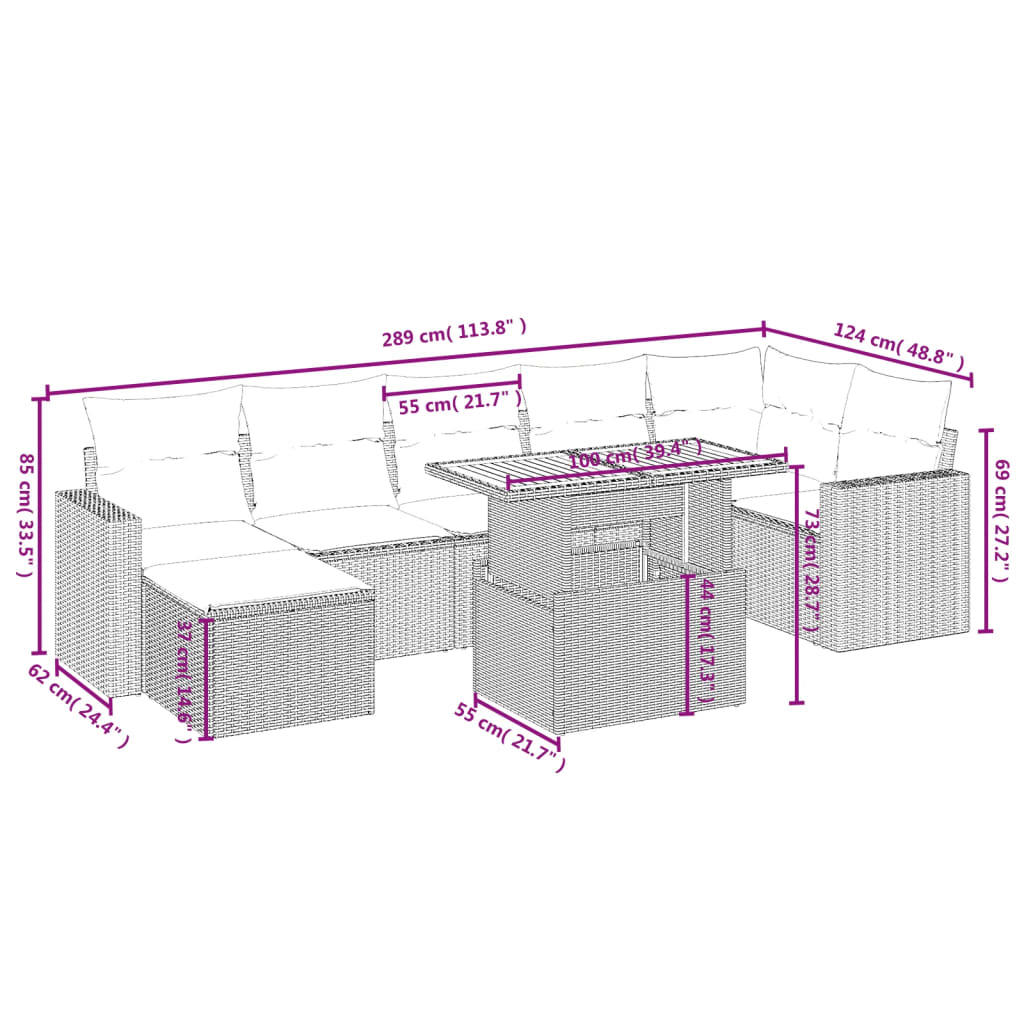 8-delige Loungeset met kussens poly rattan beige is nu te koop bij PeponiXL, paradijselijk wonen!