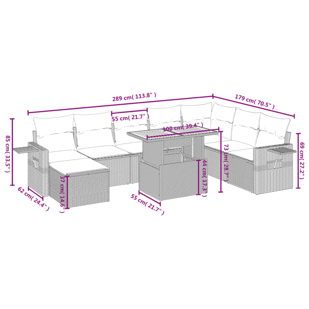 9-delige Loungeset met kussens poly rattan grijs is nu te koop bij PeponiXL, paradijselijk wonen!