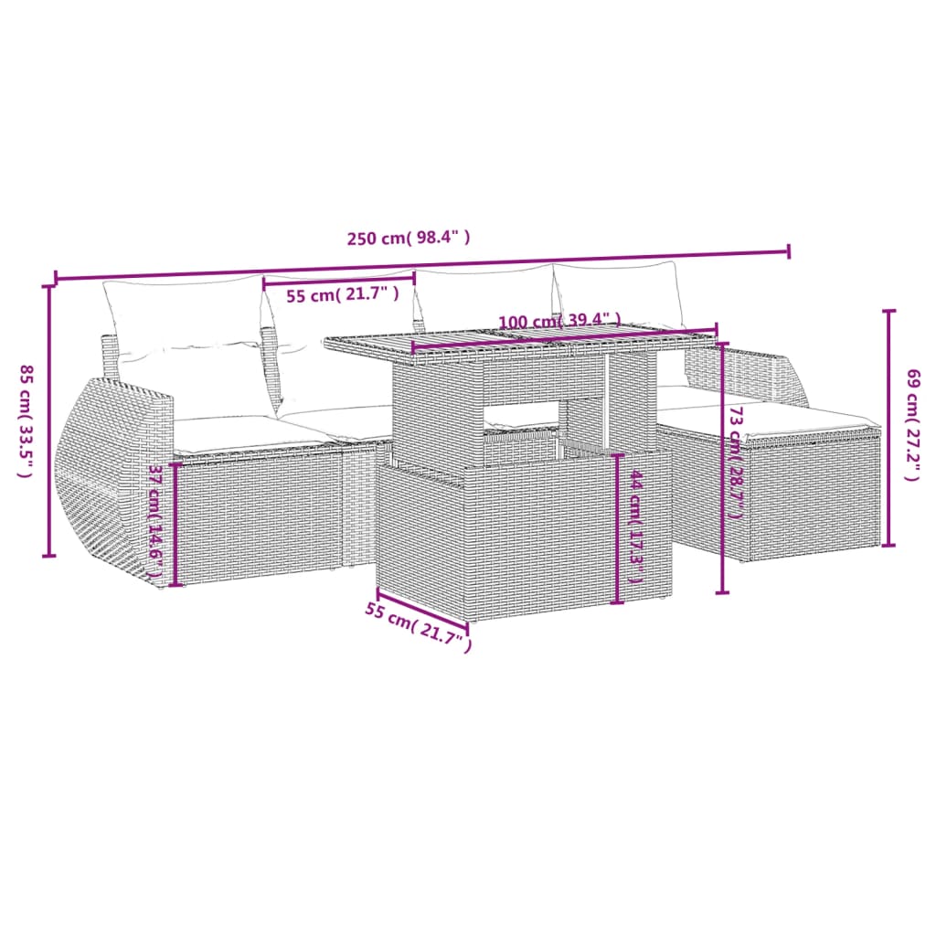6-delige Loungeset met kussens poly rattan zwart is nu te koop bij PeponiXL, paradijselijk wonen!