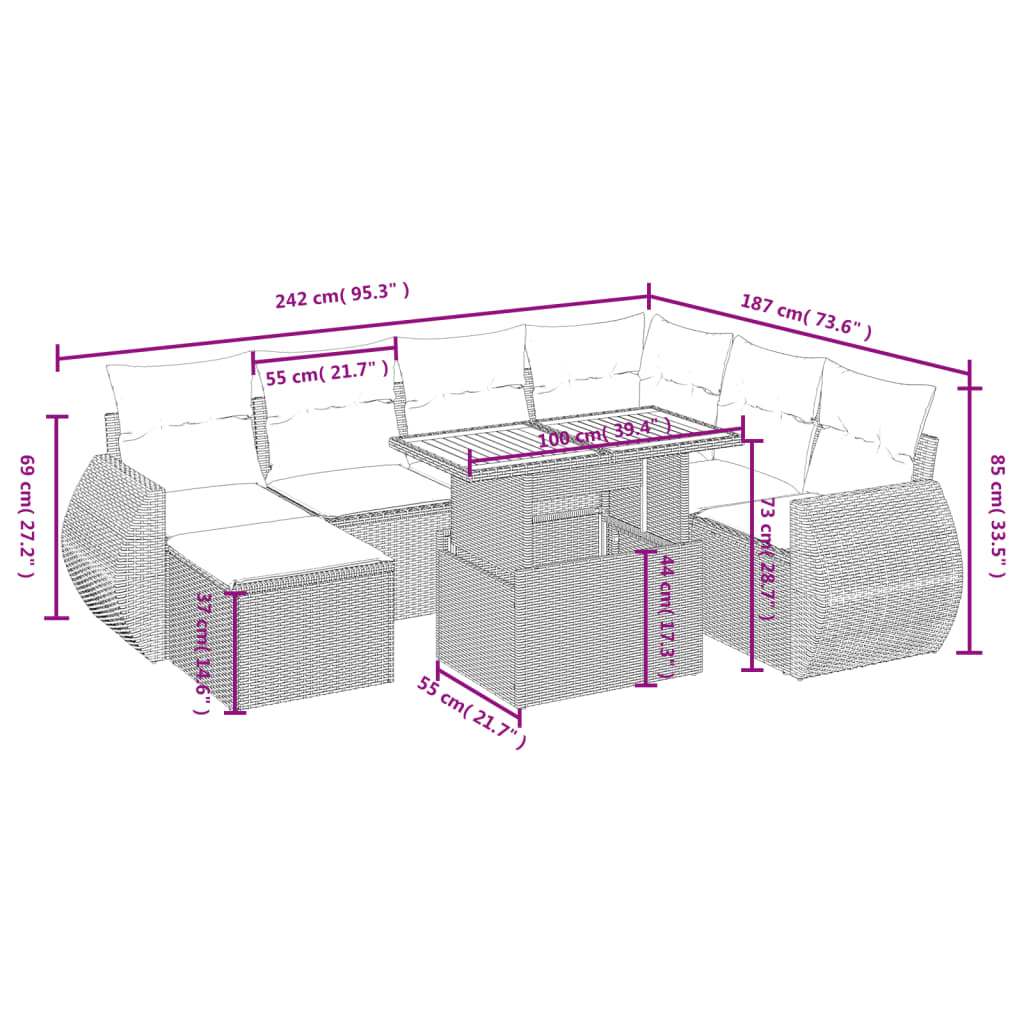 8-delige Loungeset met kussens poly rattan beige is nu te koop bij PeponiXL, paradijselijk wonen!