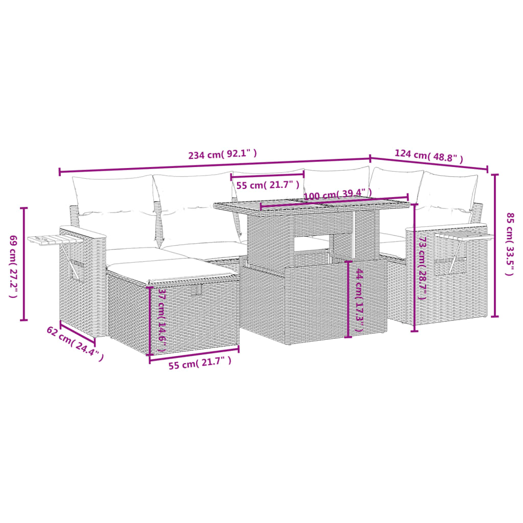 7-delige Loungeset met kussens poly rattan grijs is nu te koop bij PeponiXL, paradijselijk wonen!