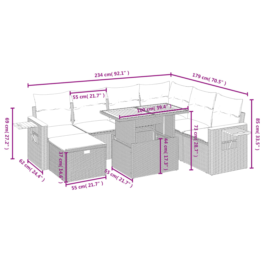 8-delige Loungeset met kussens poly rattan zwart is nu te koop bij PeponiXL, paradijselijk wonen!