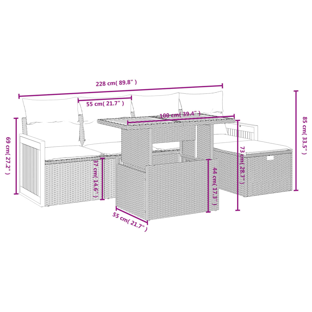 6-delige Loungeset met kussens poly rattan beige is nu te koop bij PeponiXL, paradijselijk wonen!