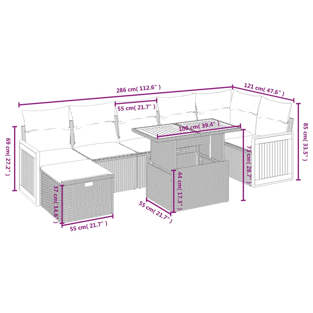 8-delige Loungeset met kussens poly rattan zwart is nu te koop bij PeponiXL, paradijselijk wonen!