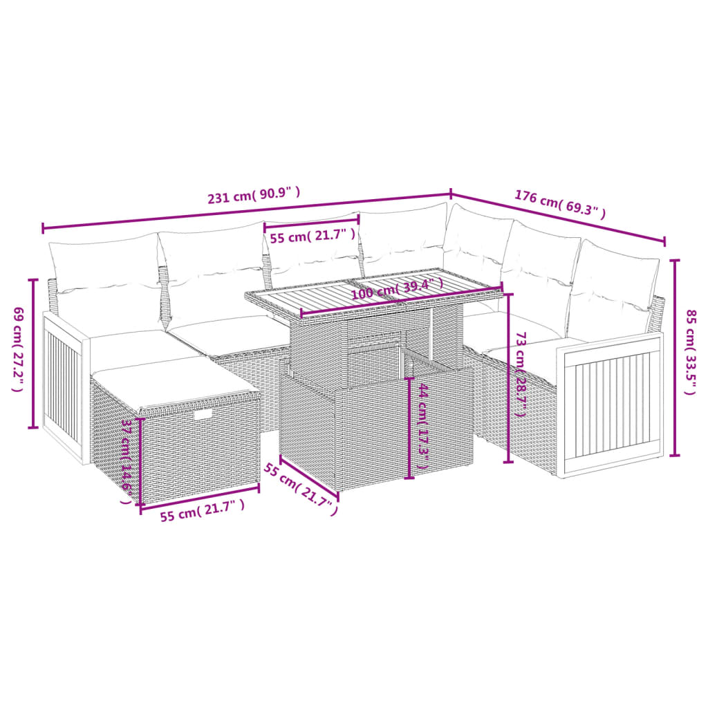 8-delige Loungeset met kussens poly rattan grijs is nu te koop bij PeponiXL, paradijselijk wonen!
