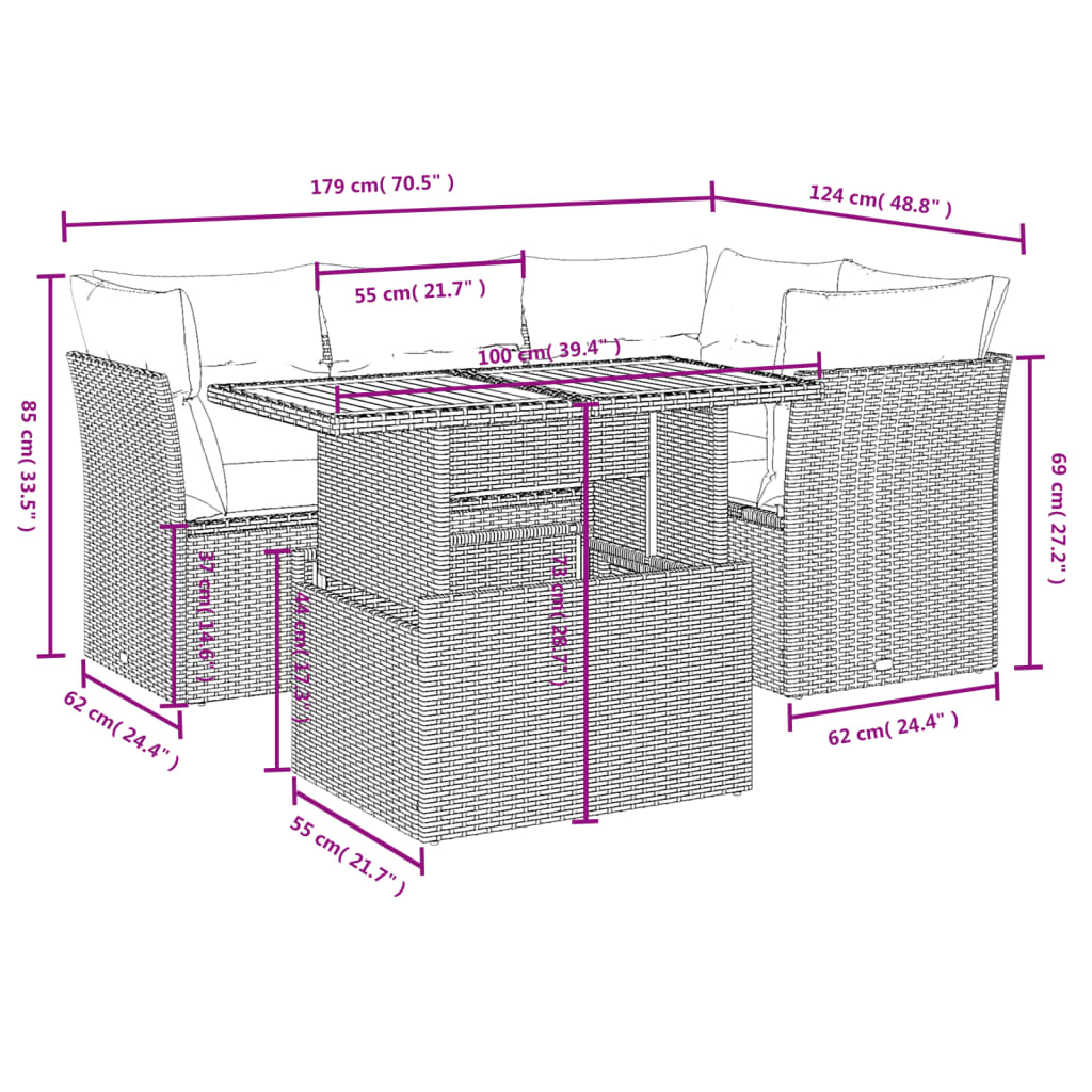 5-delige Loungeset met kussens poly rattan zwart is nu te koop bij PeponiXL, paradijselijk wonen!