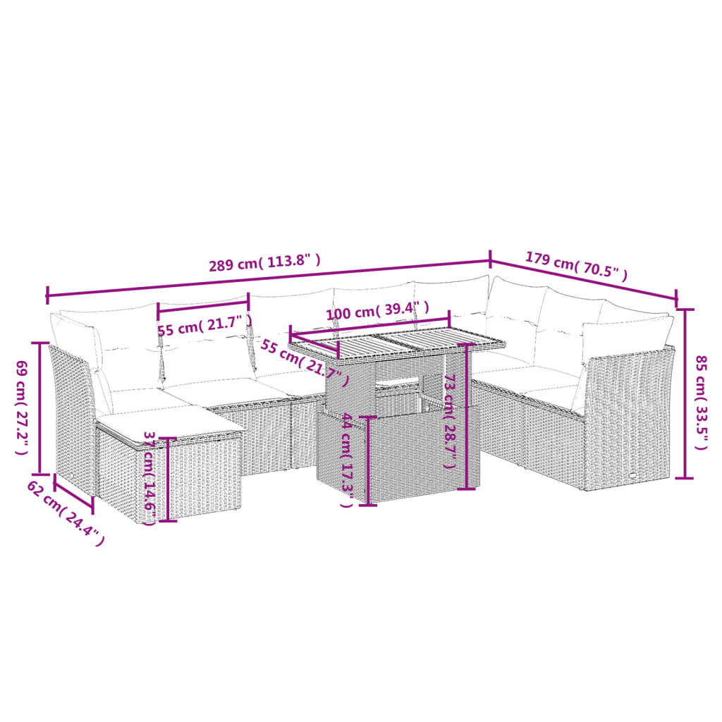 9-delige Loungeset met kussens poly rattan beige is nu te koop bij PeponiXL, paradijselijk wonen!