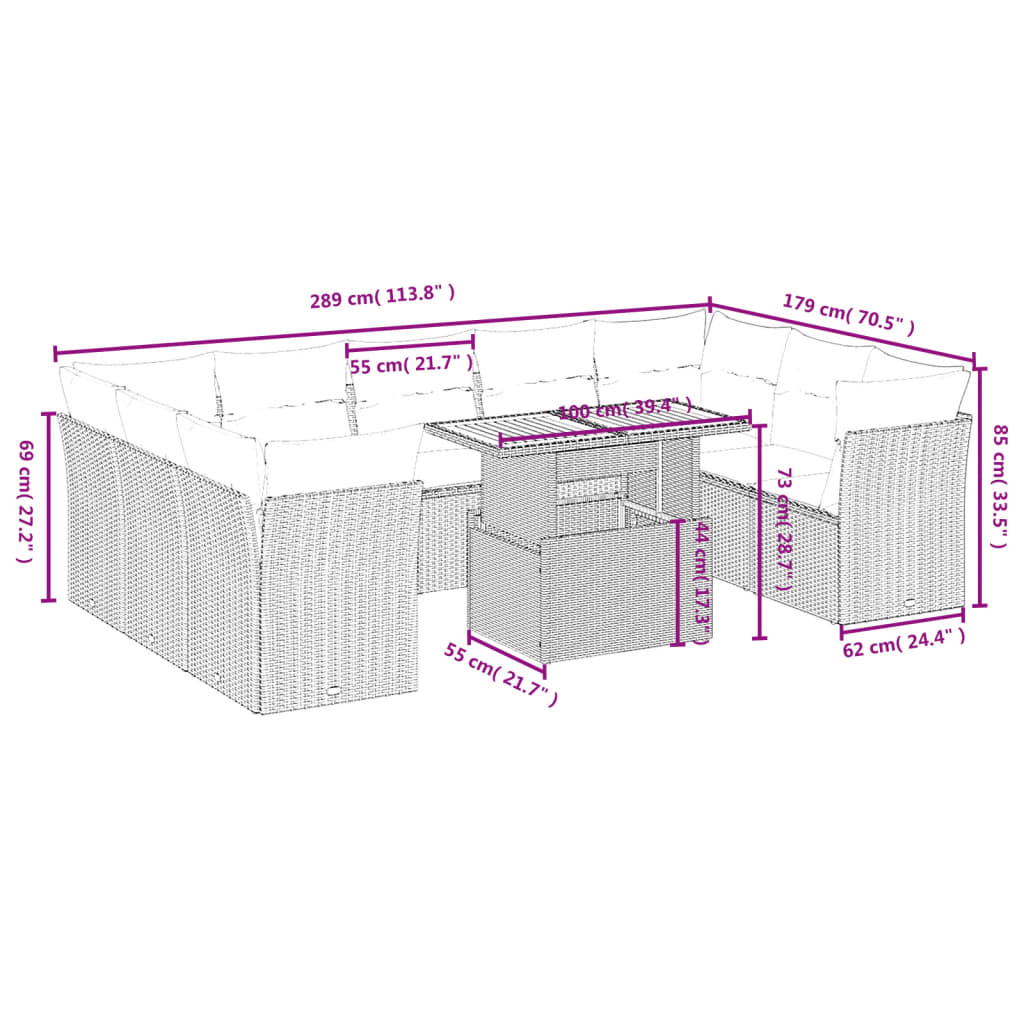 10-delige Loungeset met kussens poly rattan zwart is nu te koop bij PeponiXL, paradijselijk wonen!
