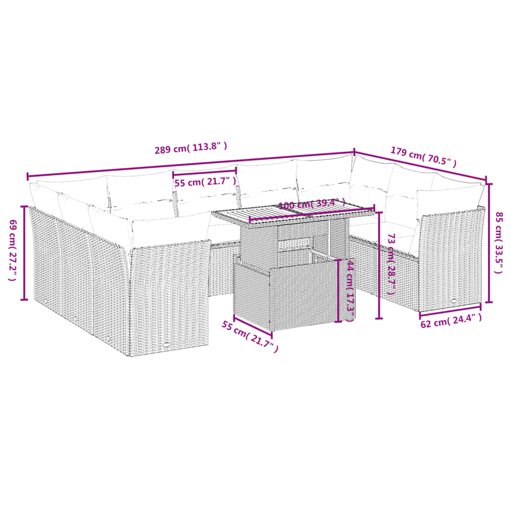 10-delige Loungeset met kussens poly rattan beige is nu te koop bij PeponiXL, paradijselijk wonen!