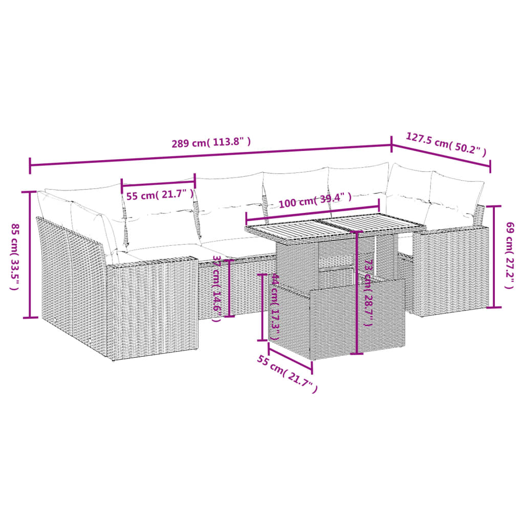 8-delige Loungeset met kussens poly rattan zwart is nu te koop bij PeponiXL, paradijselijk wonen!