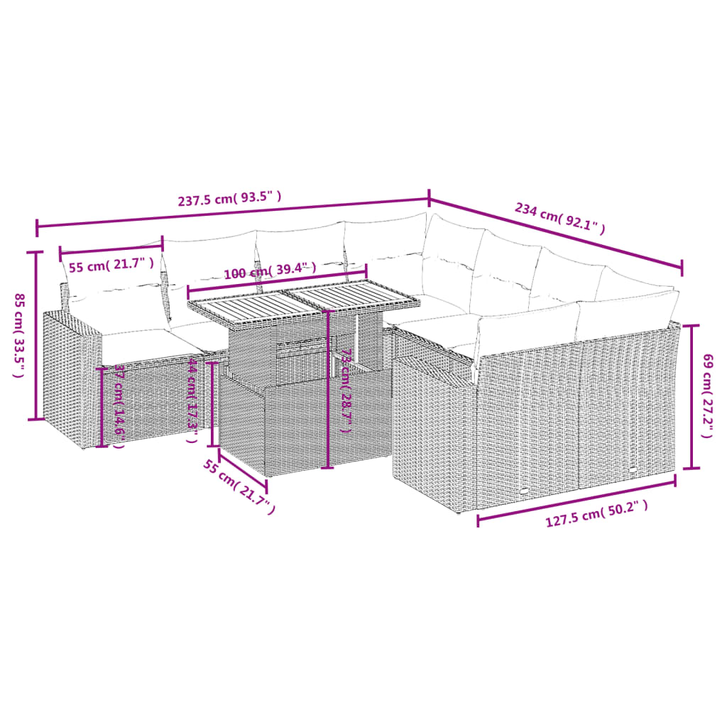 9-delige Loungeset met kussens poly rattan zwart is nu te koop bij PeponiXL, paradijselijk wonen!