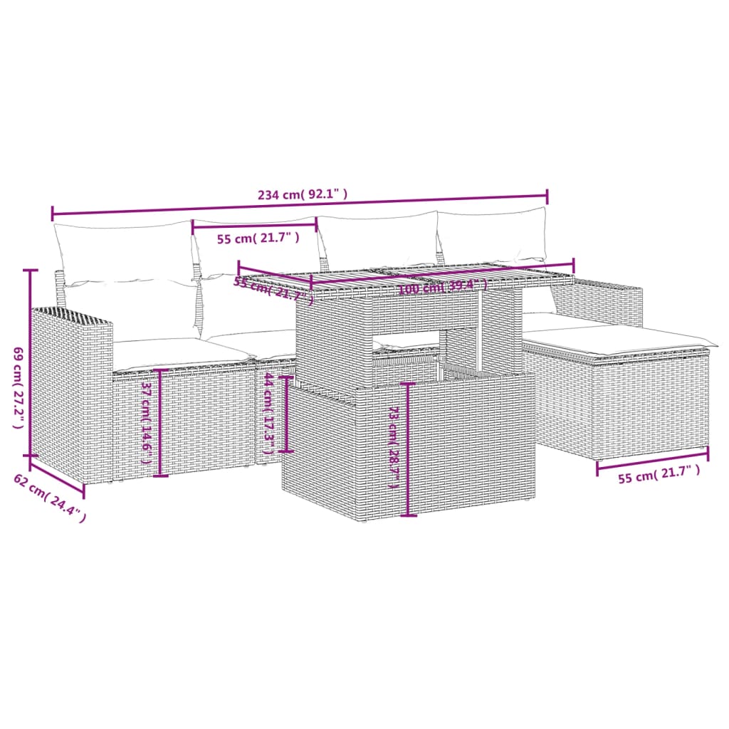 6-delige Loungeset met kussens poly rattan zwart is nu te koop bij PeponiXL, paradijselijk wonen!