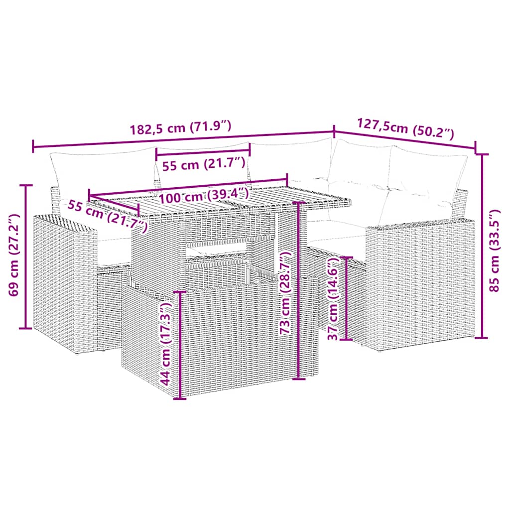 5-delige Loungeset met kussens poly rattan beige is nu te koop bij PeponiXL, paradijselijk wonen!