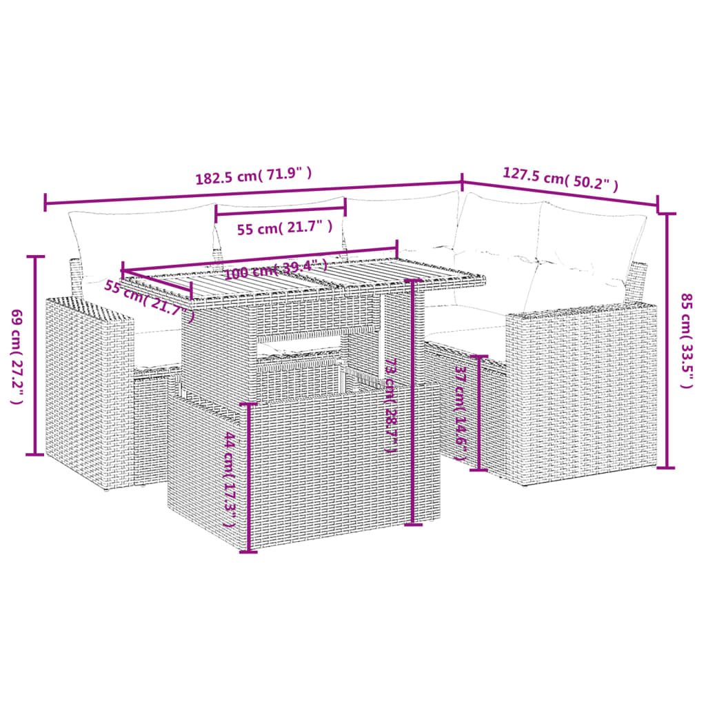 5-delige Loungeset met kussens poly rattan beige is nu te koop bij PeponiXL, paradijselijk wonen!