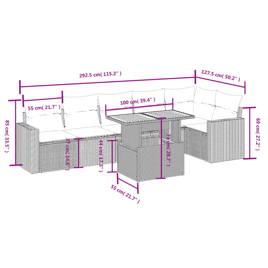 7-delige Loungeset met kussens poly rattan zwart is nu te koop bij PeponiXL, paradijselijk wonen!