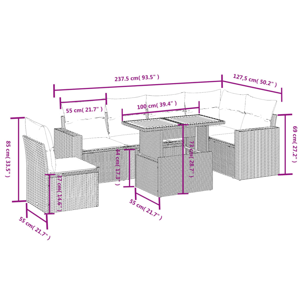 7-delige Loungeset met kussens poly rattan zwart is nu te koop bij PeponiXL, paradijselijk wonen!