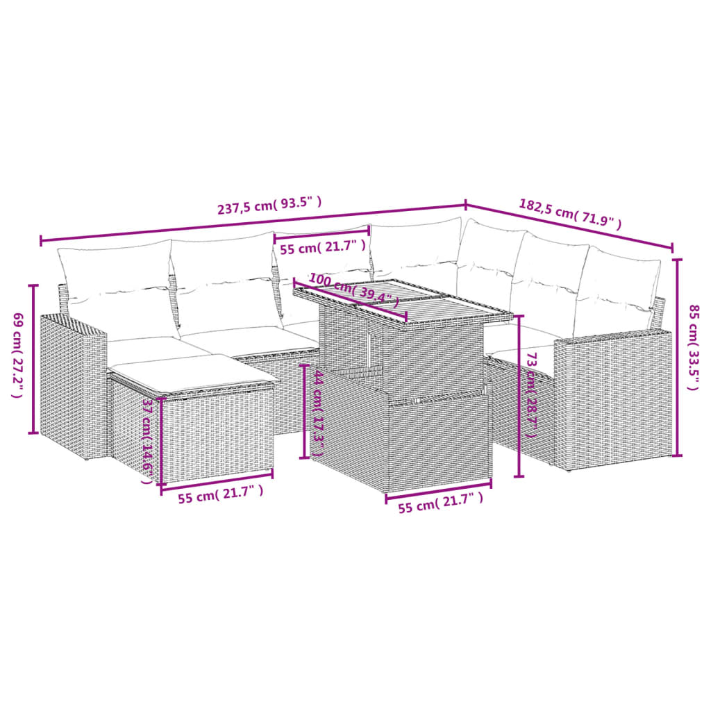 8-delige Loungeset met kussens poly rattan zwart is nu te koop bij PeponiXL, paradijselijk wonen!
