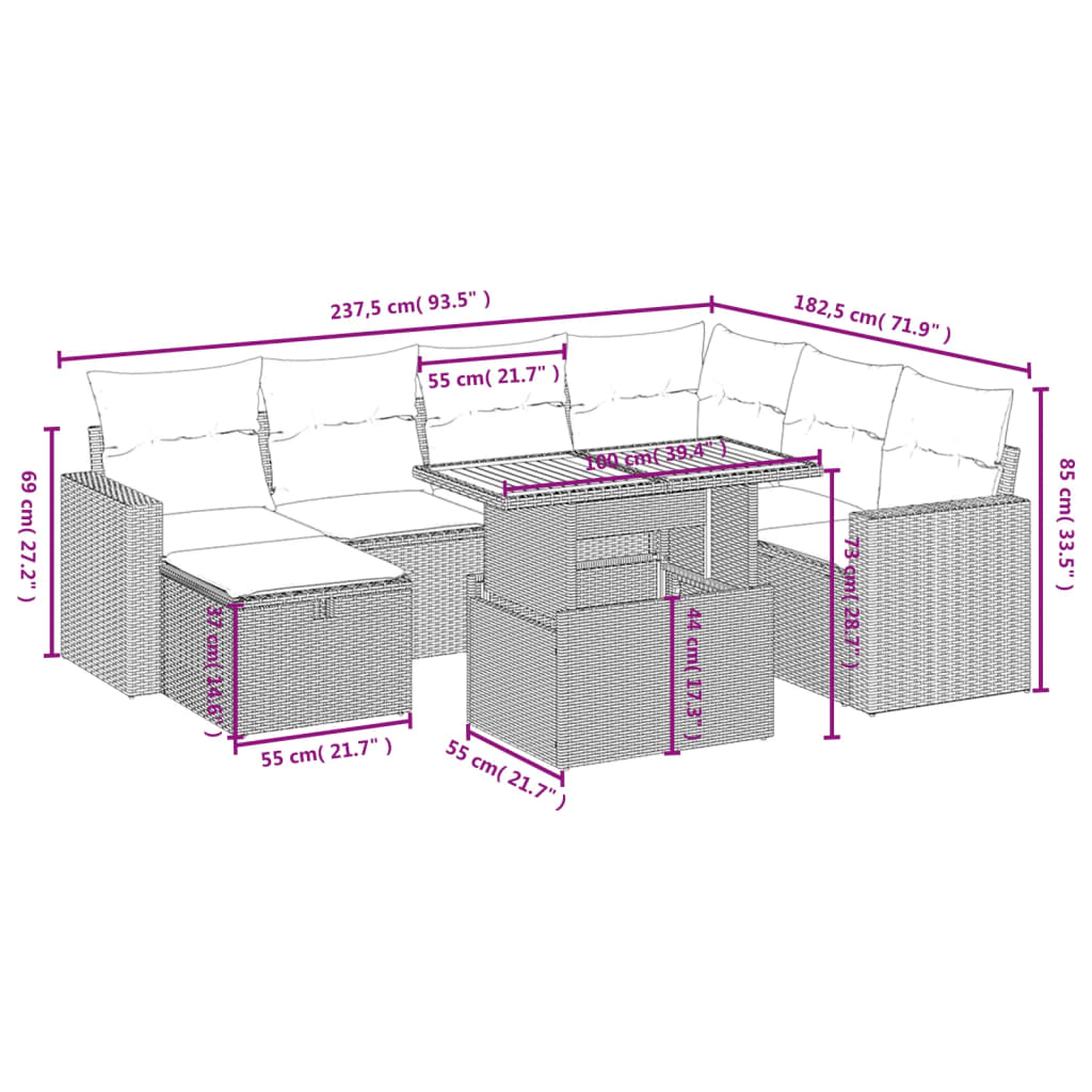 8-delige Loungeset met kussens poly rattan grijs is nu te koop bij PeponiXL, paradijselijk wonen!