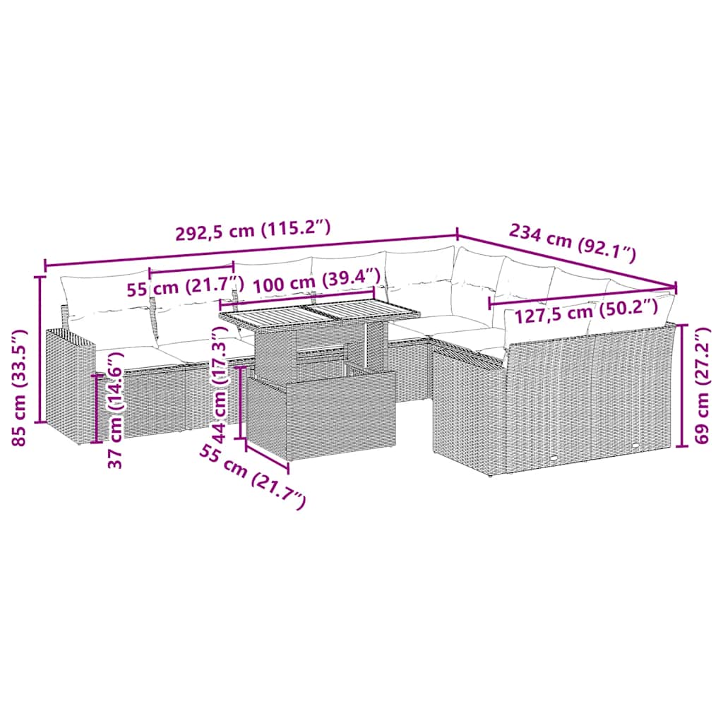 10-delige Loungeset met kussens poly rattan beige is nu te koop bij PeponiXL, paradijselijk wonen!
