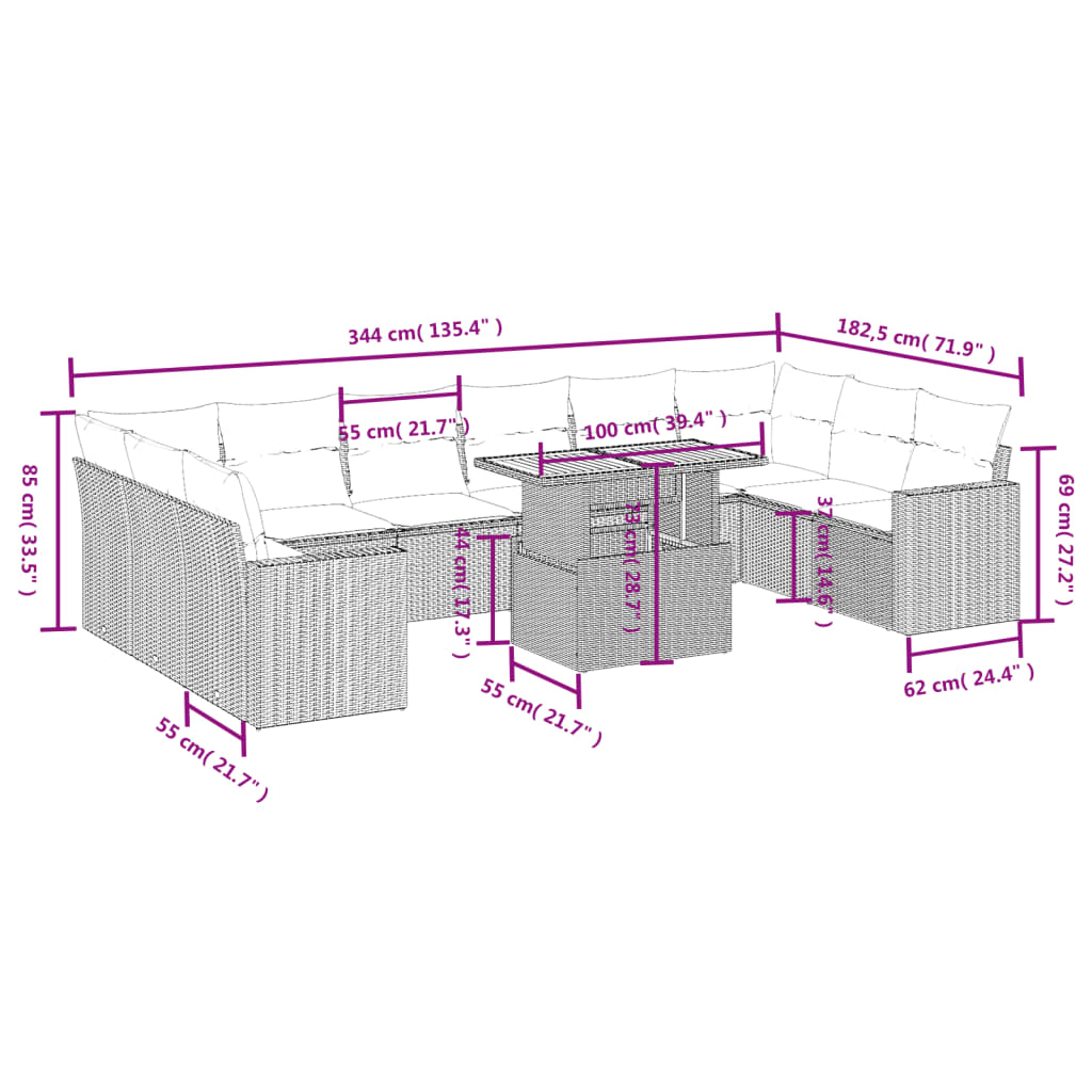 11-delige Loungeset met kussens poly rattan zwart is nu te koop bij PeponiXL, paradijselijk wonen!