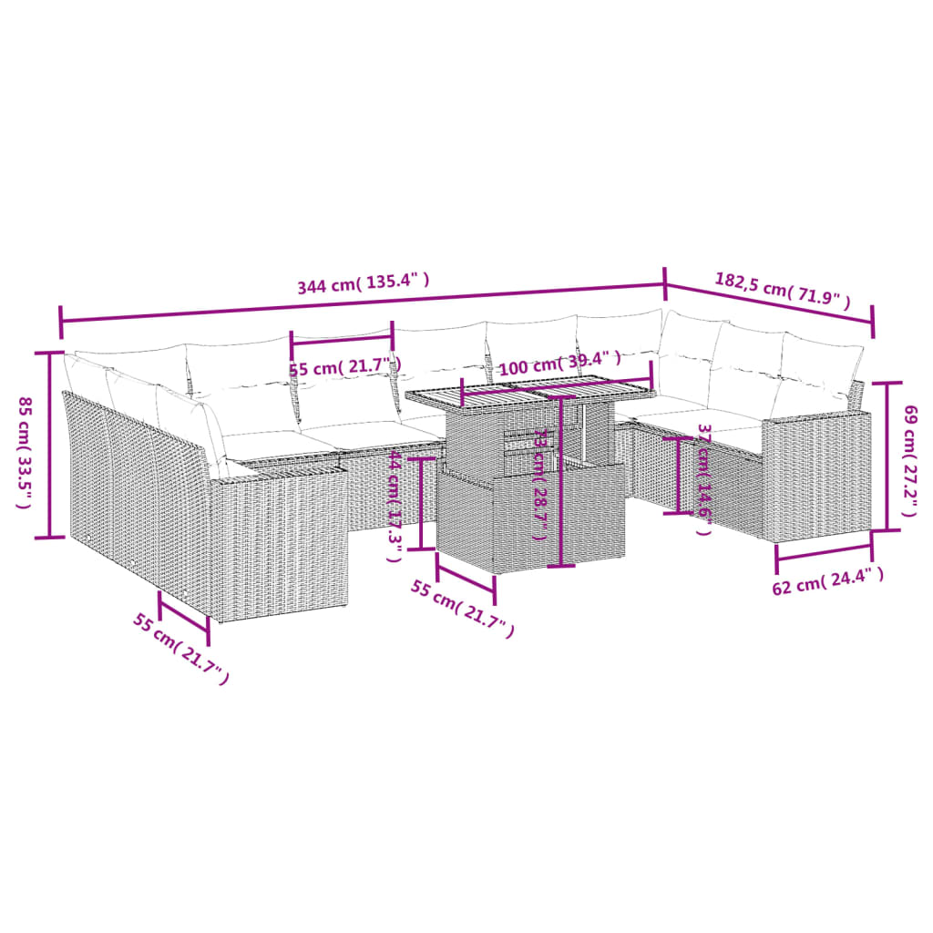 11-delige Tuinset met kussens poly rattan beige is nu te koop bij PeponiXL, paradijselijk wonen!