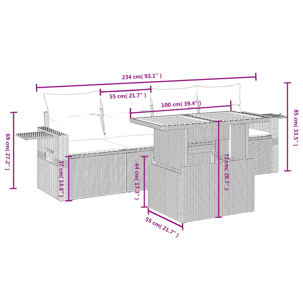 5-delige Loungeset met kussens poly rattan grijs is nu te koop bij PeponiXL, paradijselijk wonen!