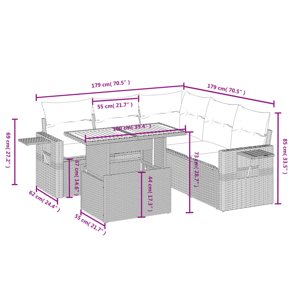 6-delige Loungeset met kussens poly rattan beige is nu te koop bij PeponiXL, paradijselijk wonen!