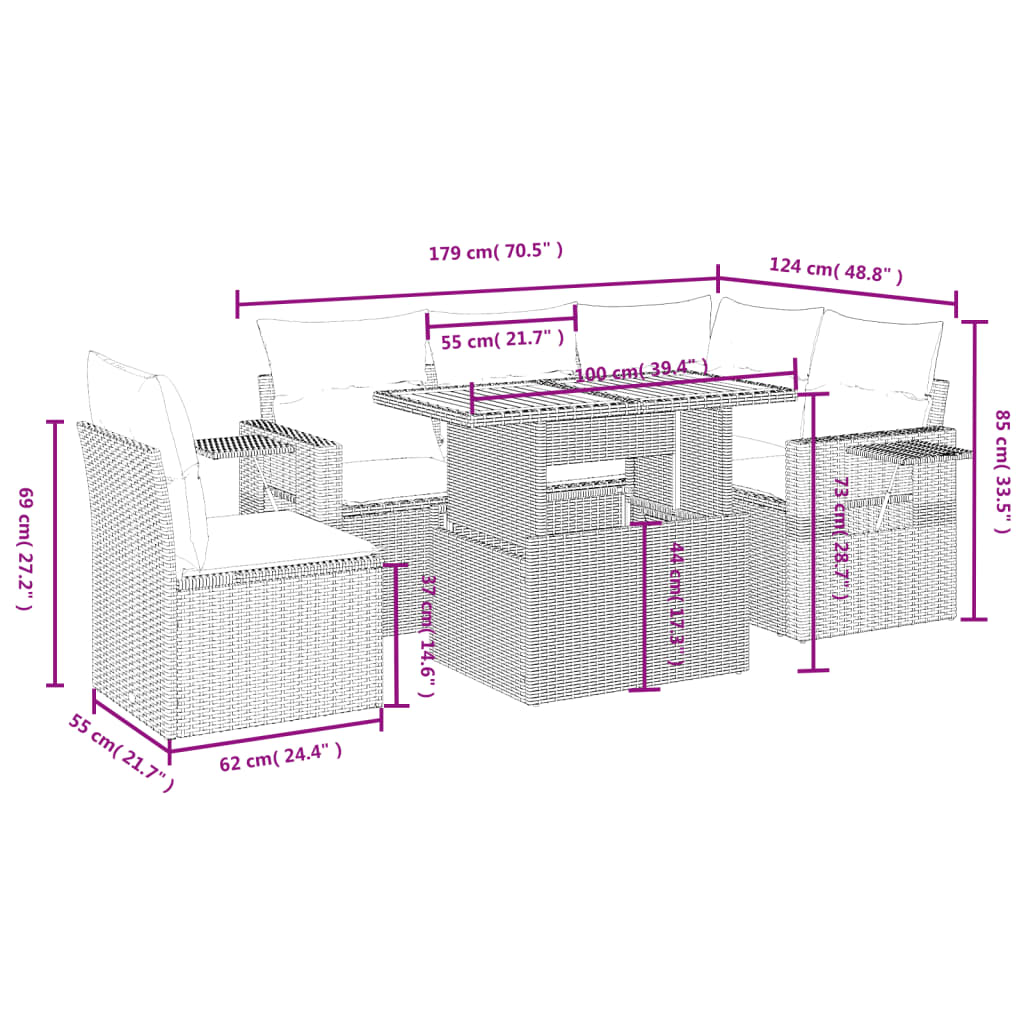 6-delige Loungeset met kussens poly rattan grijs is nu te koop bij PeponiXL, paradijselijk wonen!