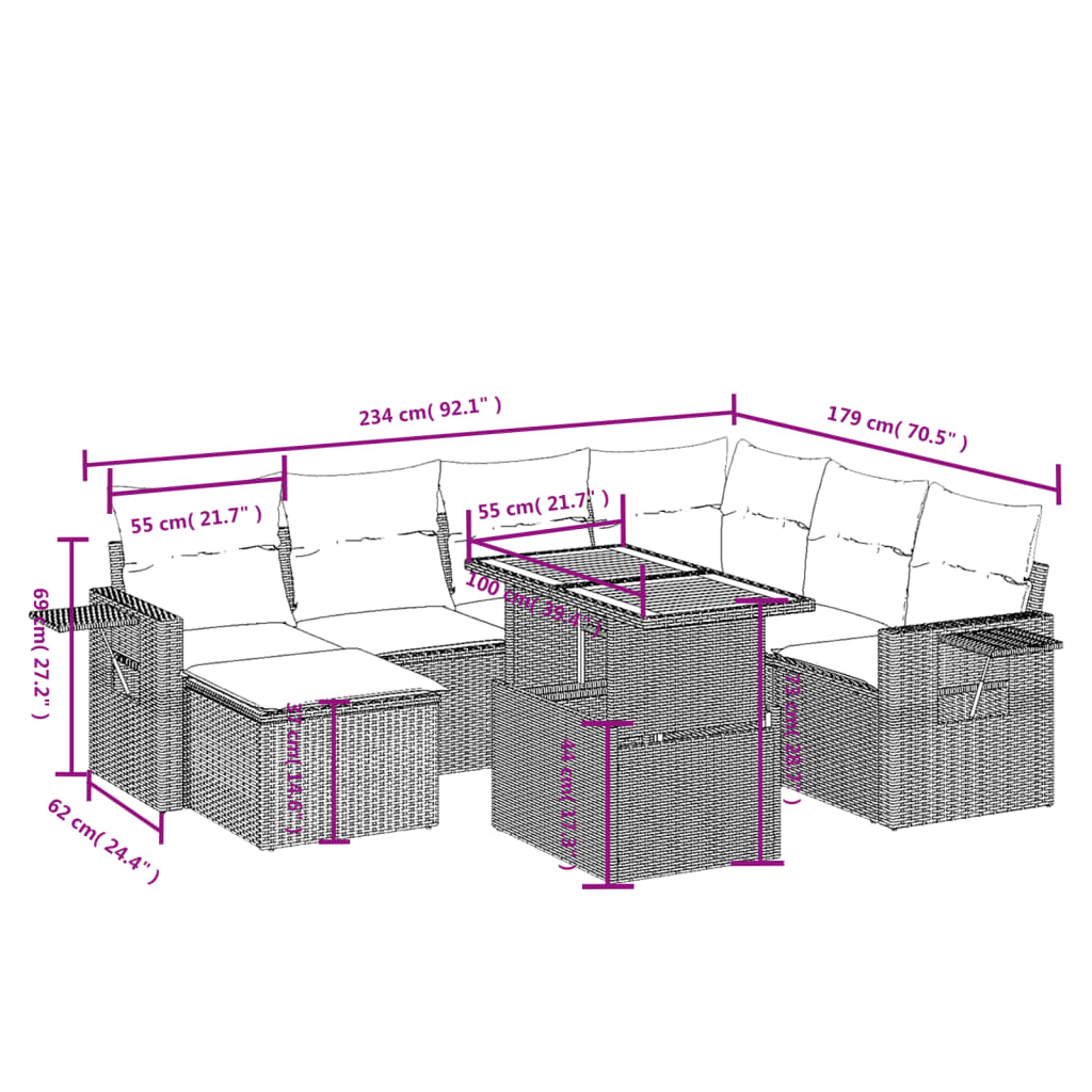 8-delige Loungeset met kussens poly rattan zwart is nu te koop bij PeponiXL, paradijselijk wonen!
