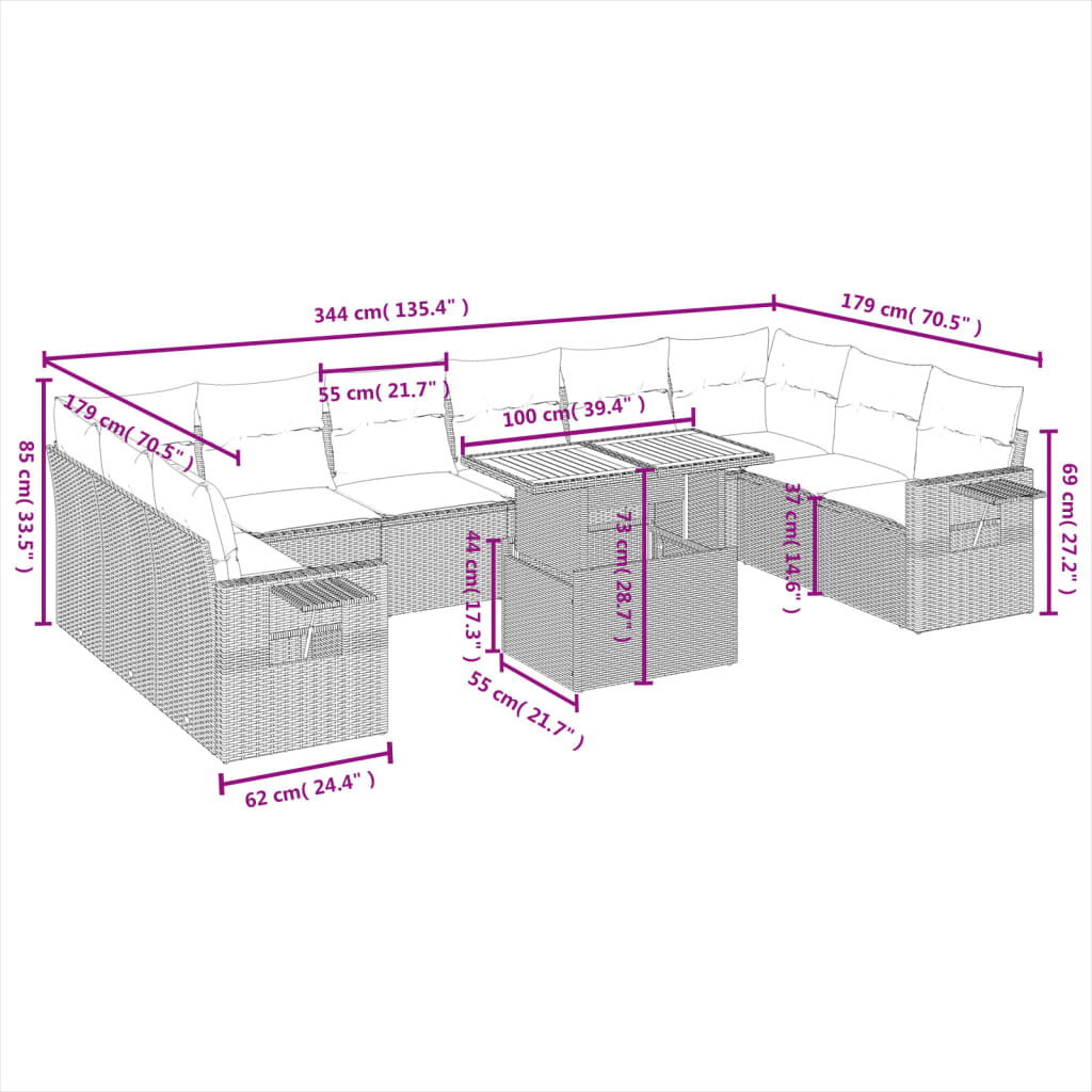 11-delige Loungeset met kussens poly rattan grijs is nu te koop bij PeponiXL, paradijselijk wonen!